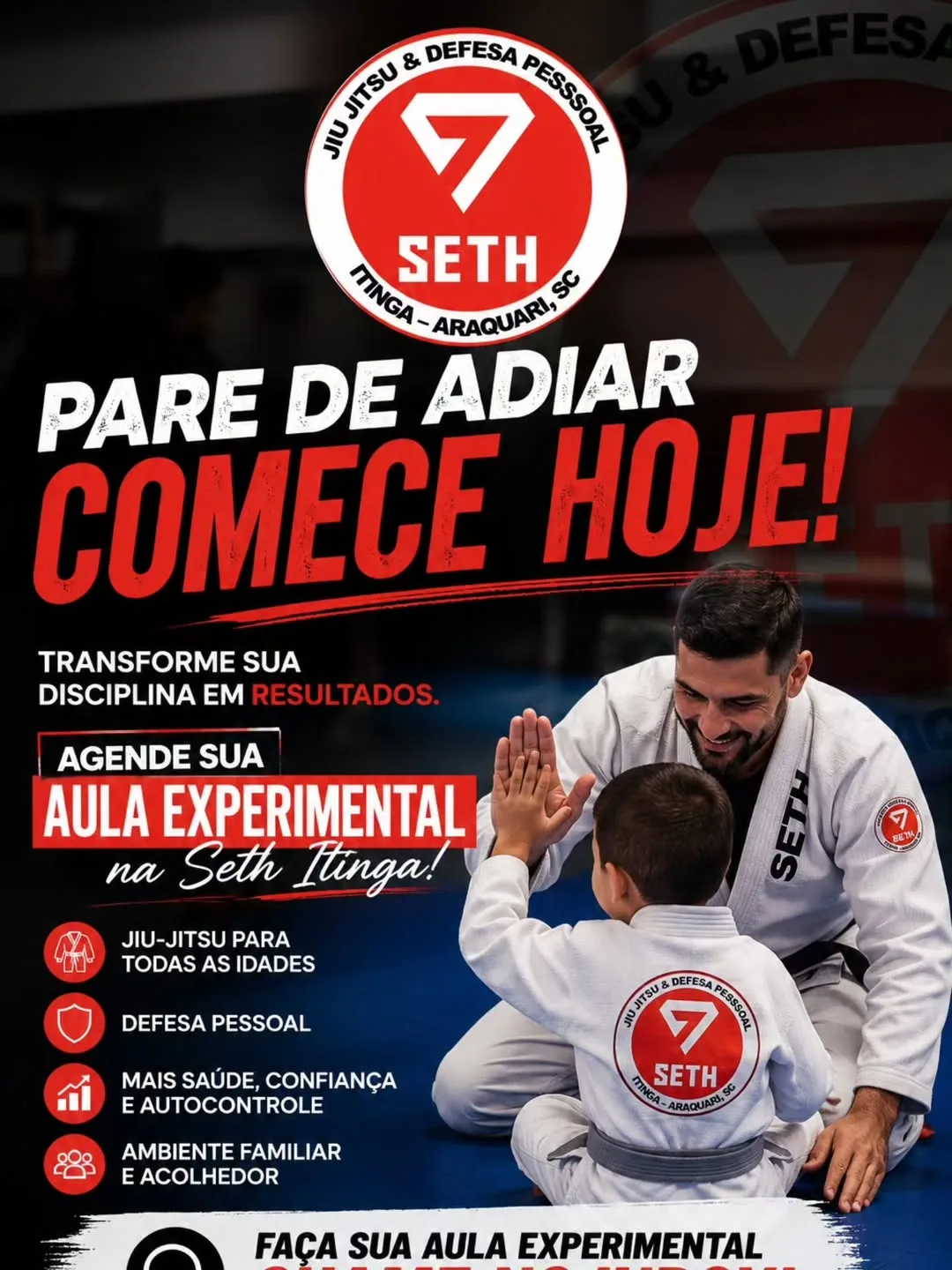 Convite para aula experimental na Seth Jiu-Jitsu Itinga